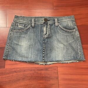 Vintage Fashion Rhinestones Denim Mini Pocket Jean Skirt